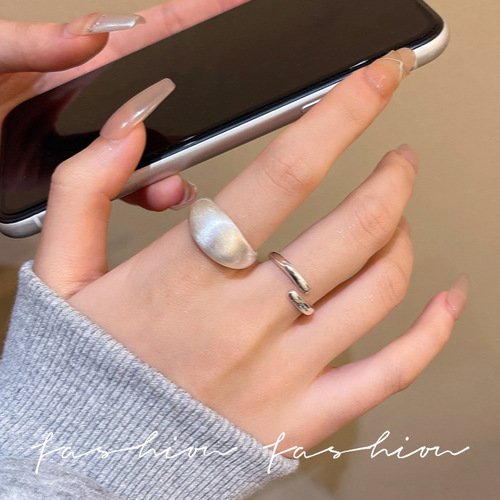 Minimalist Korean Design Exquisite Open Ring for Women, Ins-Like Light Luxury High-End Couple's Earrings, Zirconia Plain Band Ring