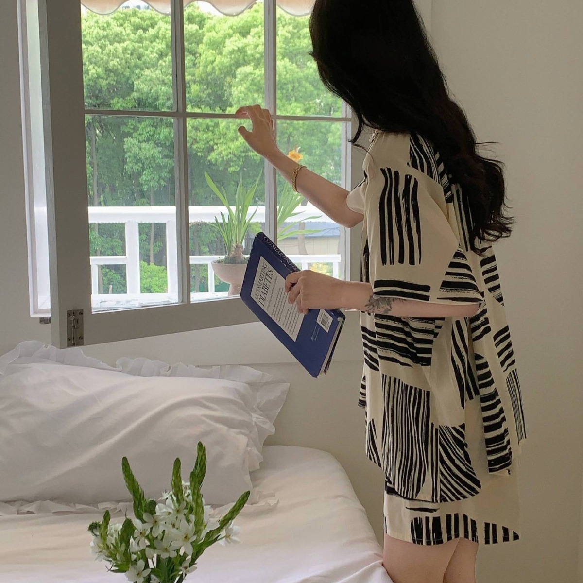 [Traje de manga corta] Pijamas finos de seda de algodón, servicio a domicilio para mujer, estilo nacional, traje de pantalón de algodón suelto de alta gama en movimiento