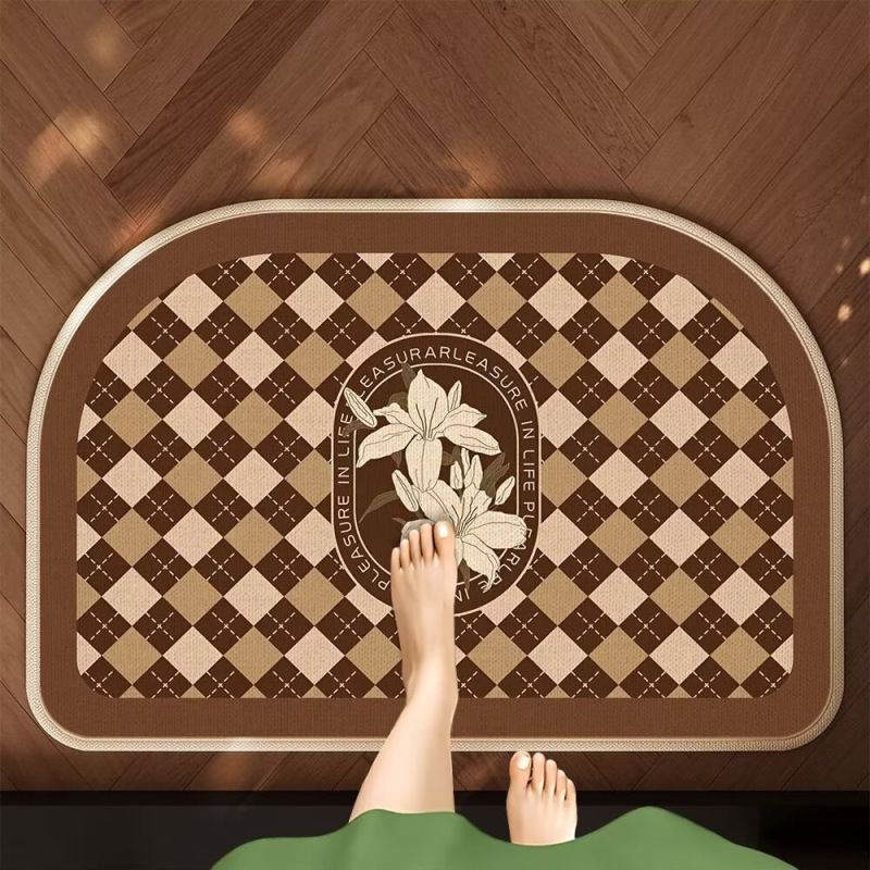 Retro European-Style Bathroom Floor Mat, Toilet Door Mat, Faux Linen, Water-Absorbent, Non-Slip, High-End Kitchen Mat for Home Use Retro European-Style Bathroom Floor Mat, Toilet Door Mat, Faux Linen, Water-Absorbent, Non-Slip, High-End Kitchen Mat for Home Use