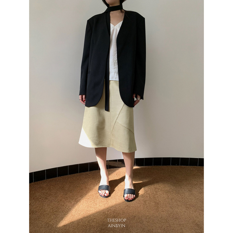 [No Returns or Exchanges] Hanli Korean-Style V-Neck Ribbon Loose Blazer for Women, High-End Long-Sleeve Casual Suit