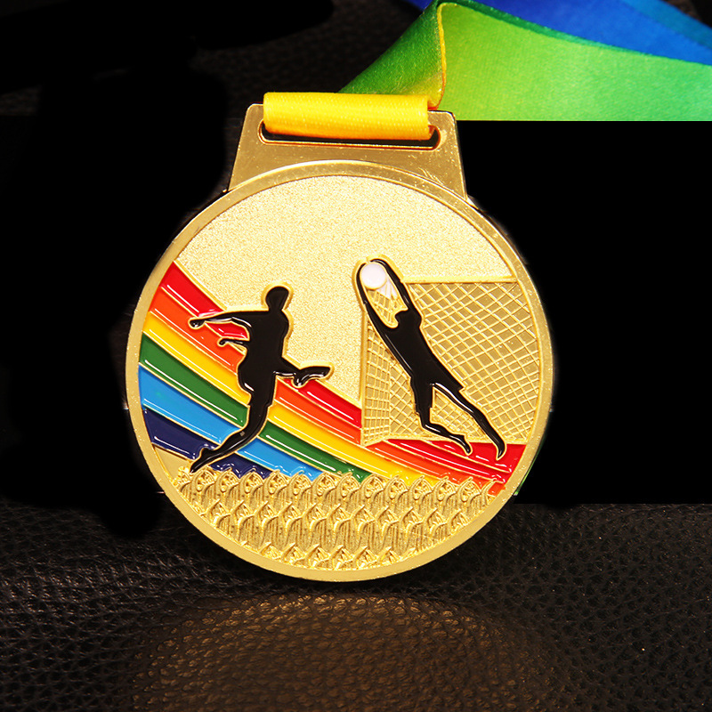 Medallas deportivas universales arcoíris al por mayor, medallas para maratón, voleibol, fútbol, medallas colgantes, medallas de bronce metálico, chapadas en oro.