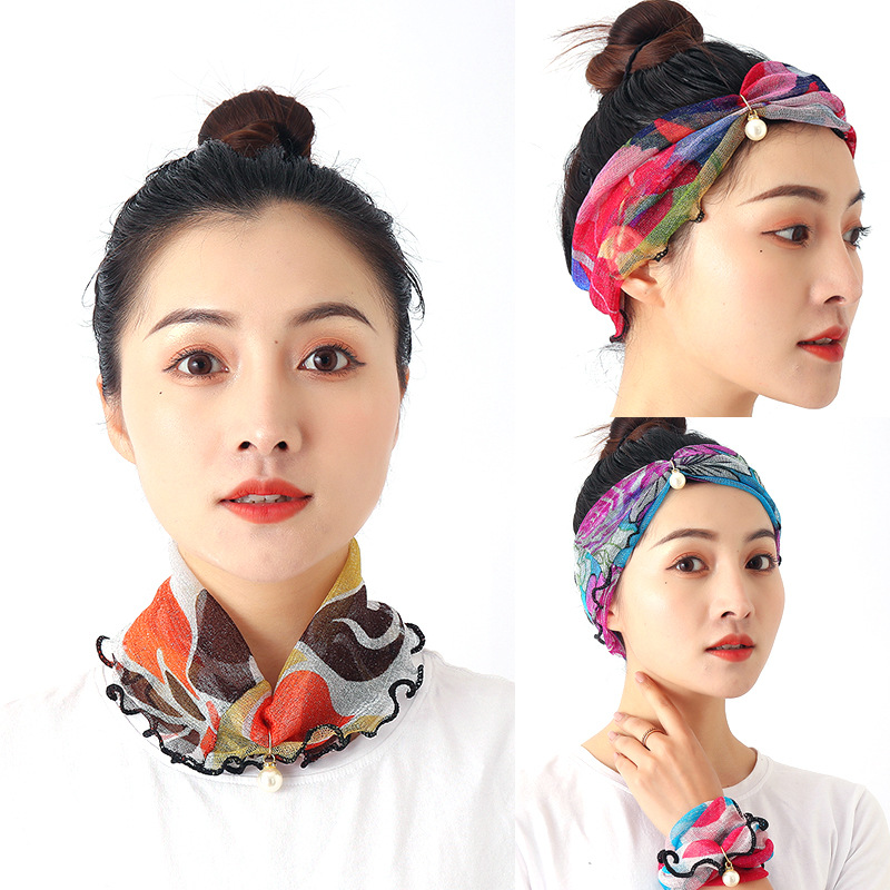 Silk scarf Collar new pattern Hair band Hair tie silk ribbon Sunscreen face shield Lotus leaf Collar Neck protection Collar
