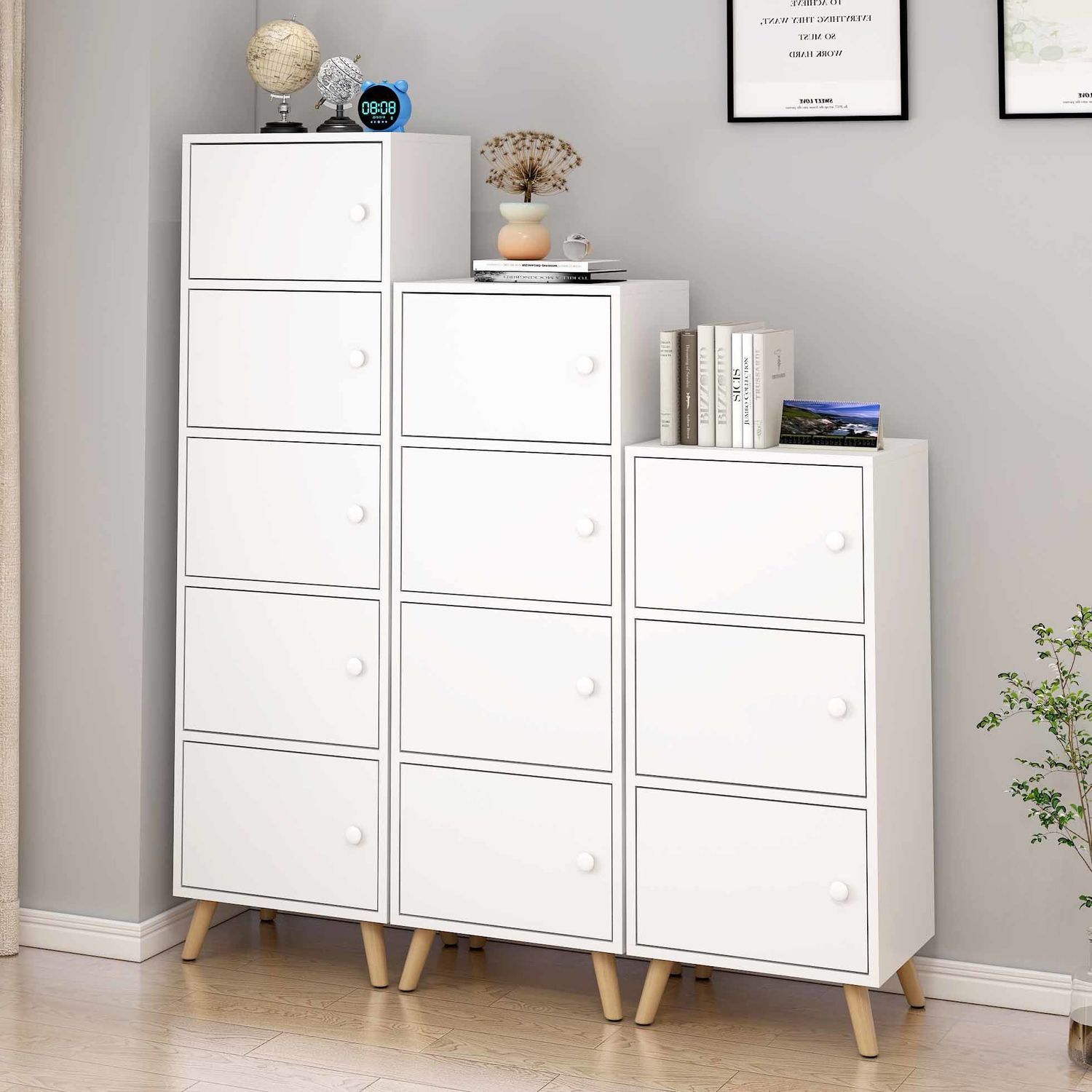 Internet Celebrity Bookcase Student Home Bedroom Floor-Standing Multi-Layer Simple Bookshelf with Door Living Room Wooden Storage Storage Cabinet