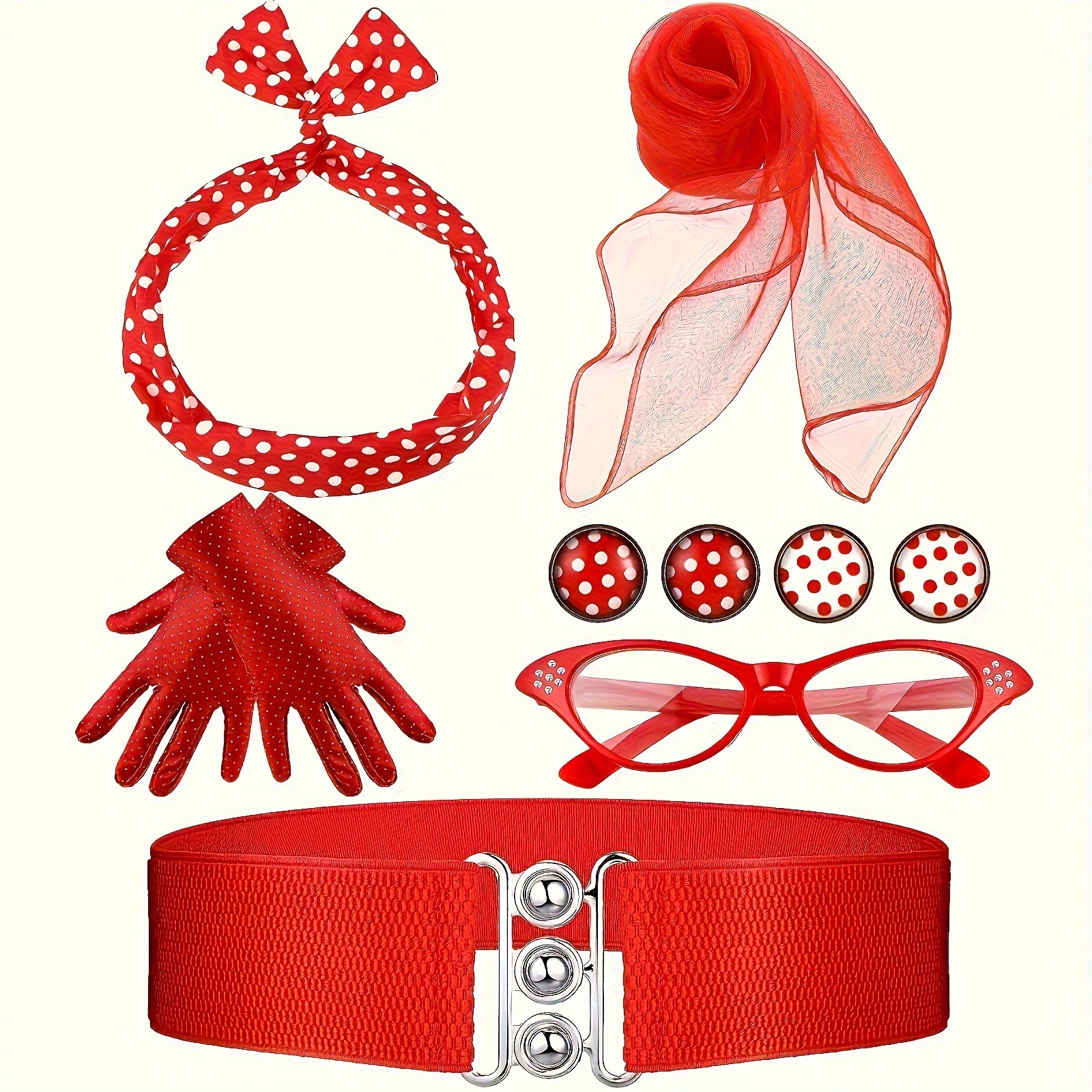 Cosplay de fiesta de la era europea y americana, ropa retro de la década de 1950, aretes de lunares, aretes, diadema, accesorios