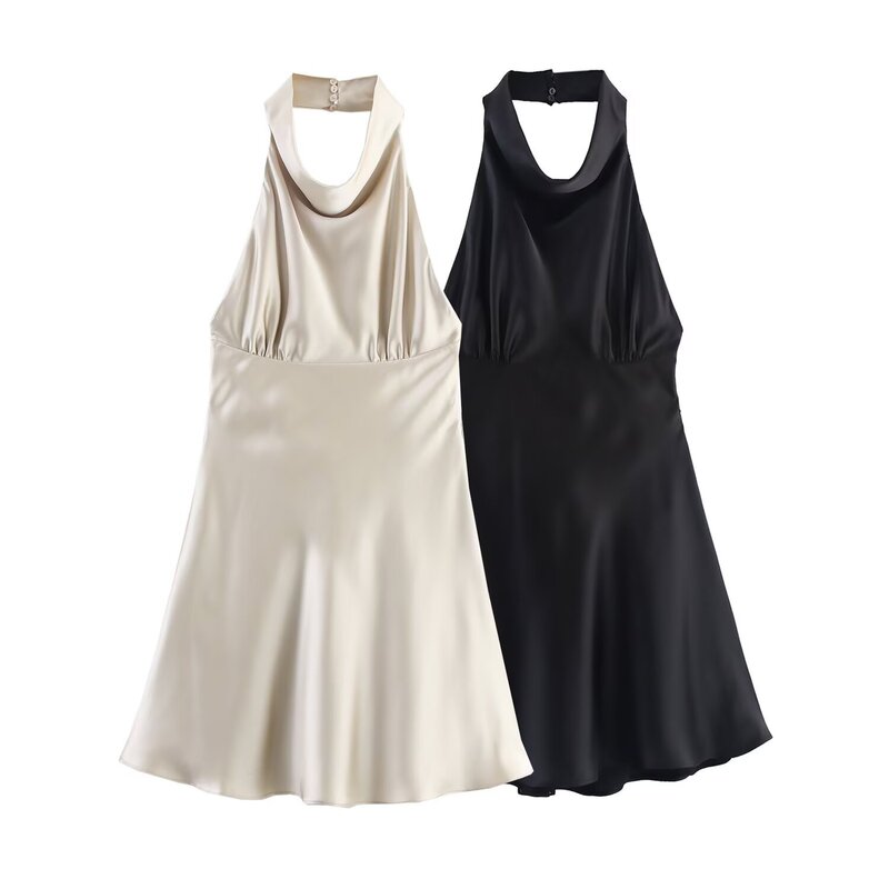 Aliexpress Cross-Border Export Wholesale 2025 Summer New Women's Elegant Versatile Satin Dress K4-23073 Aliexpress Cross-Border Export Wholesale 2025 Summer New Women's Elegant Versatile Satin Dress K4-23073