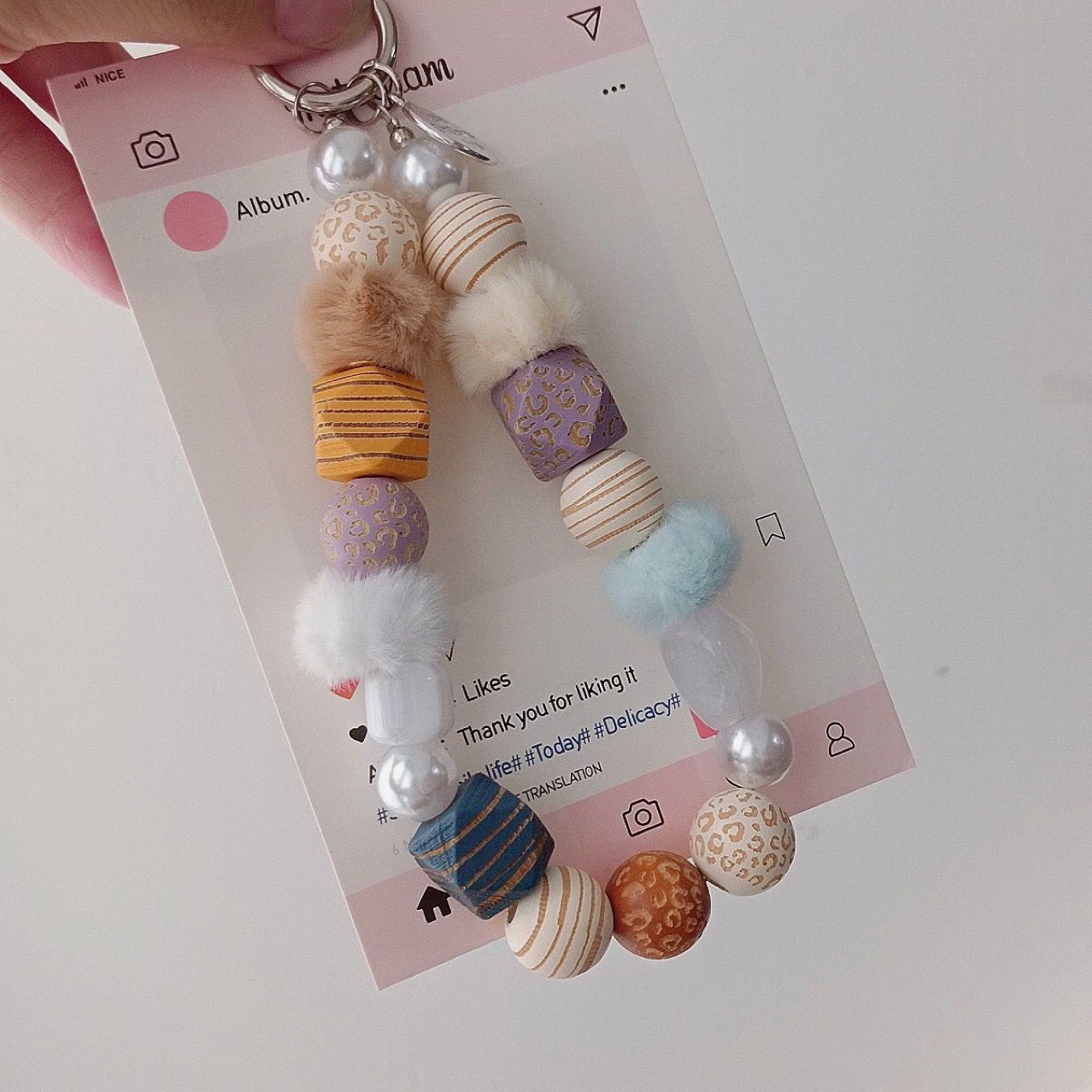 Stylish Colorful Vintage Handmade Wooden Chain, Short Beaded Handbag Chain, Versatile Color-Blocking Multi-Color Mobile Phone Chain