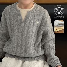 25冬款女童miumiu风100%全羊毛羊毛衫绞花加厚假两件蝴蝶结毛衣