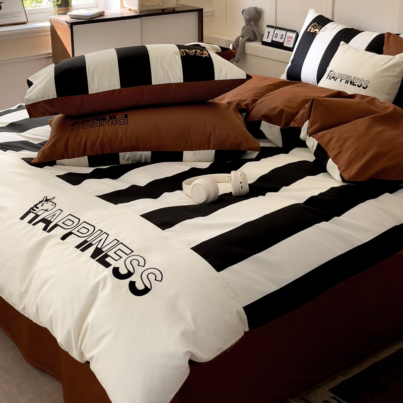 Ensemble de lit trois pièces en pur coton, style nordique français minimaliste rétro classe A, INS Fashion, 4 pièces, housse de couette, drap-housse, pour dortoir_voghion.com