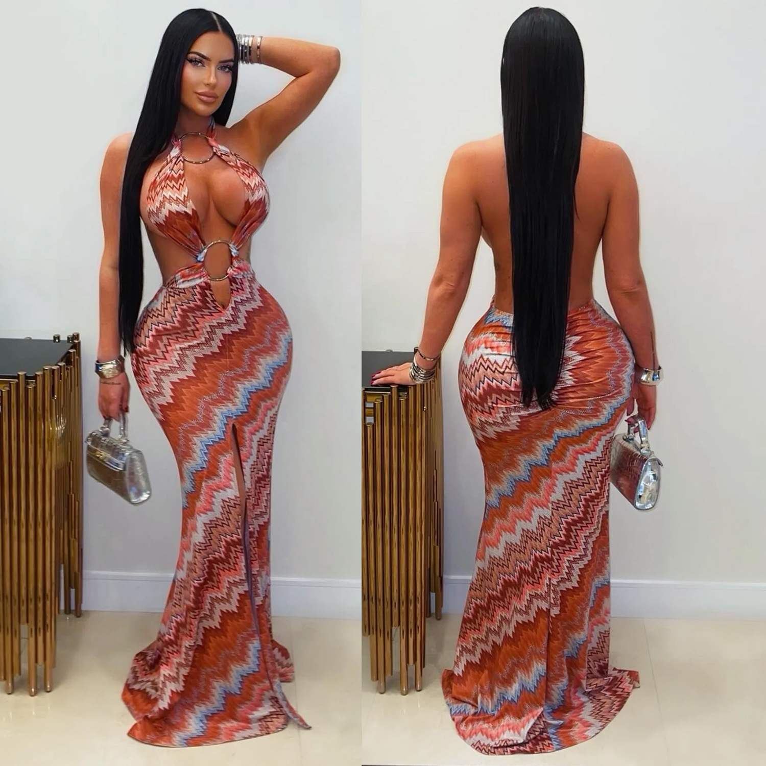 C7727 Aliexpress transfronterizo Amazon 2026 nueva ropa de mujer casual impresión ondulada vestido de verano de mujer image 1