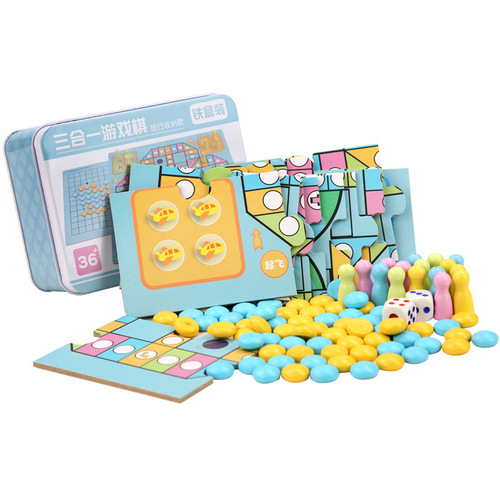 Children's wooden table game multi-functional chess jump chess flying chess five chess parent-child interactive game board intelligence early education toy