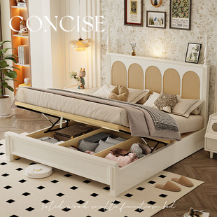 Mills Factory Direct White Ash 1.8m White American Style Bed Master Bedroom Double Bed with Storage Home Solid Wood Bed