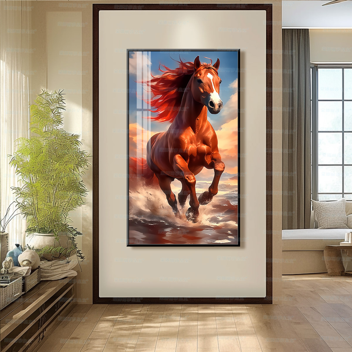 [Algodón importado] Mona Lisa real bordado cruzado un caballo pionero nuevo paisaje chino pintura decorativa línea hecha a mano image 1