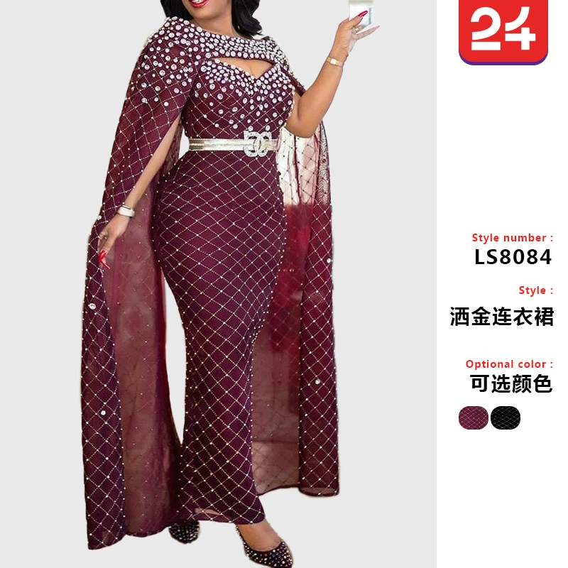 Новое вечернее платье 2025 года для трансграничной торговли на независимых платформах Европы и Америки, в стиле eBay, с шалью, золотистым принтом, модное, сексуальное, облегающее, приталенное