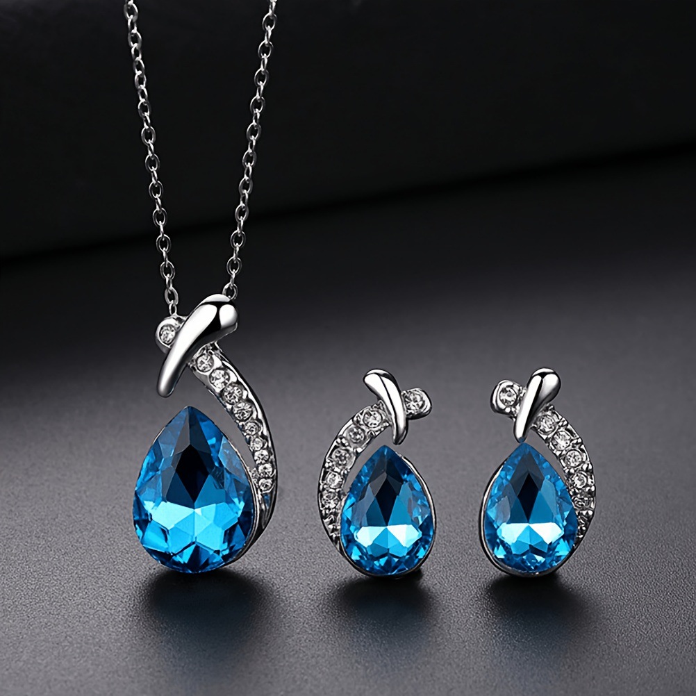 Temu Cross-Border New Style Diamond-Encrusted Clavicle Necklace for Women Austrian Crystal Necklace Female Mermaid Set Earrings Jewelry Accessories
