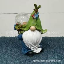 彩色太阳能树脂小矮人灯 LED玻璃球树脂工艺品户外花园树脂侏儒灯