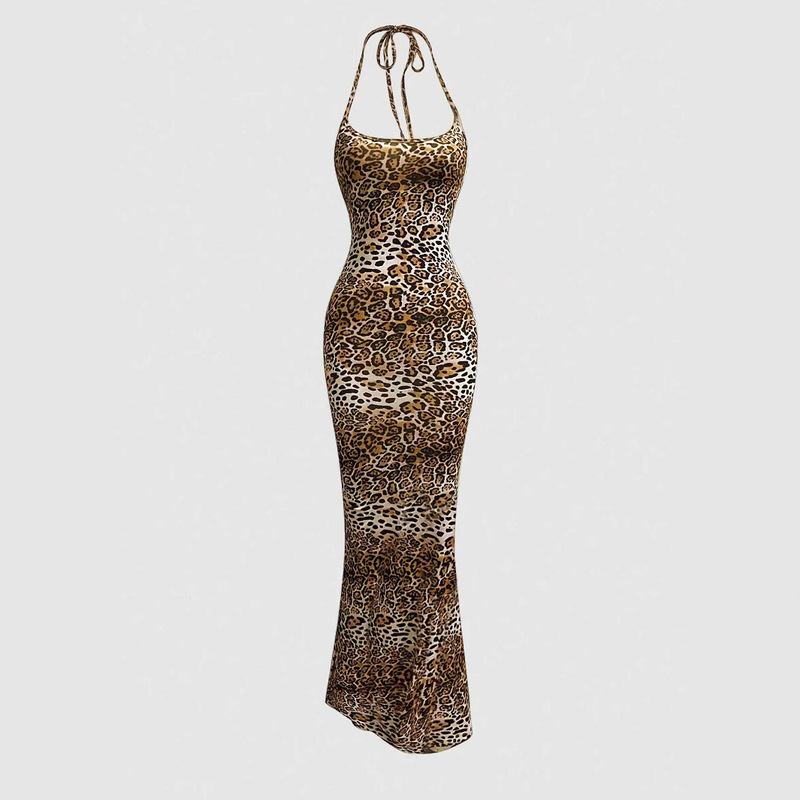 European and American Independent Station Explosions Sexy Halter Strap Leopard Print Slim Fit Leaky Back Amazon Nightclub New dress European and American Independent Station Explosions Sexy Halter Strap Leopard Print Slim Fit Leaky Back Amazon Nightclub New dress