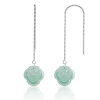 Натуральный нефрит товары Blue Water Ruyi Ear Line S925 Серебряный набор Ледяной Нефритовый камень Модные женские Серьги высокого класса Серьги