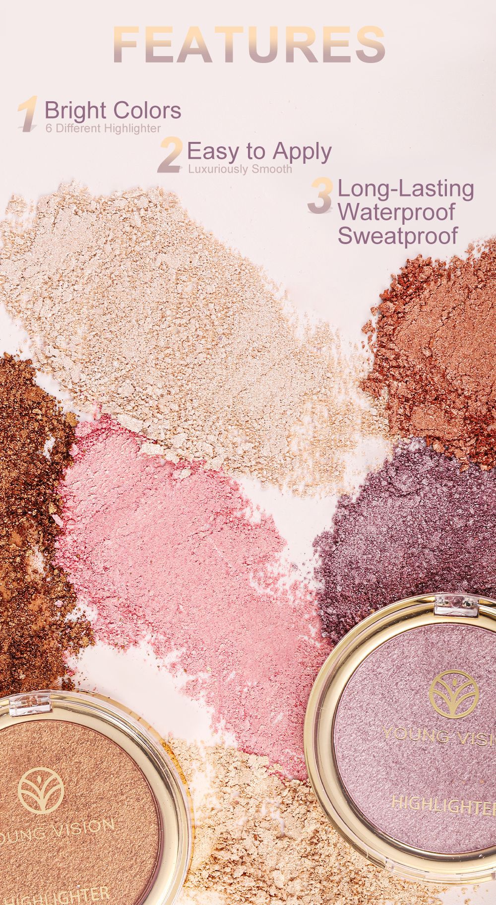 YOUNG VISION baking powder, polarizing and highlighter powder, setting and contouring powder compacts, contour and three-dimensional nose shadows undefined