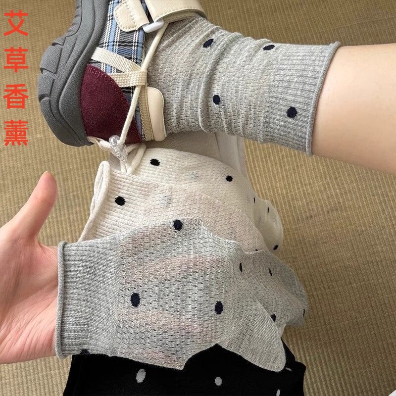 Wave dot mesh mid-tube socks wholesale spring and summer ins cream wind thin hollow Joker cotton socks ladies pile socks