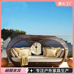 Rongshun Outdoor House Hotel Swimming Pool Landscape Furniture Leisure Beach Lazy Lounge Chair Outdoor Rattan Bed