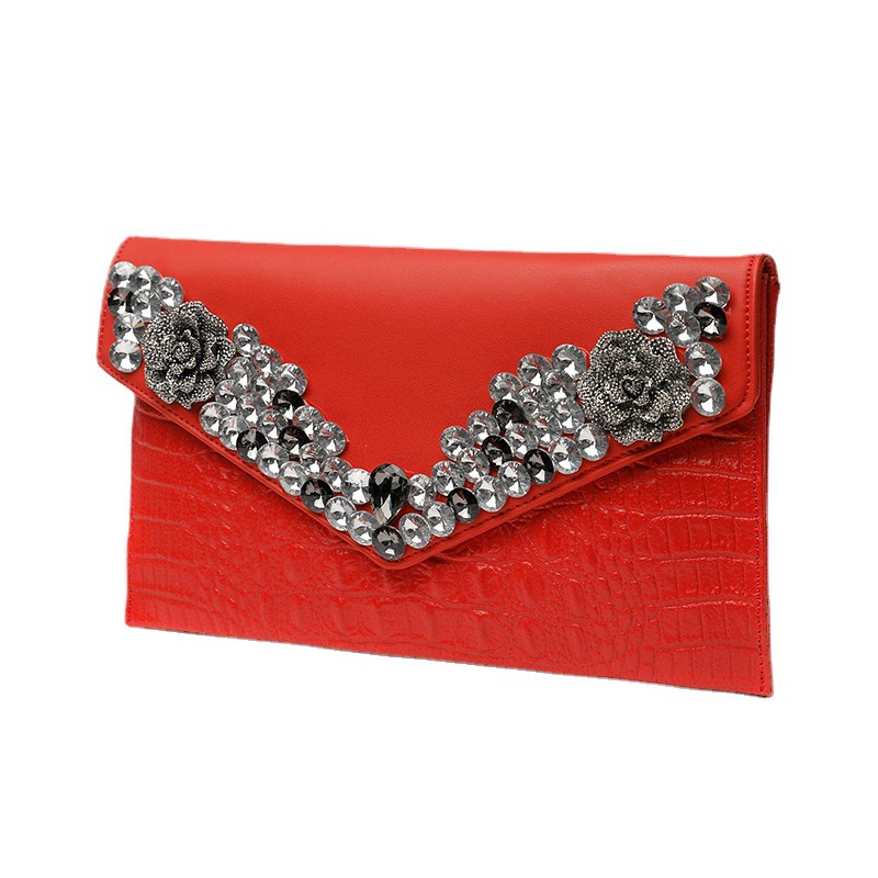 2024 New Fashion Women's Genuine Leather Clutch Bag, Diamond-Encrusted Evening Bag For Parties And Formal Gowns - Thumbnail 5