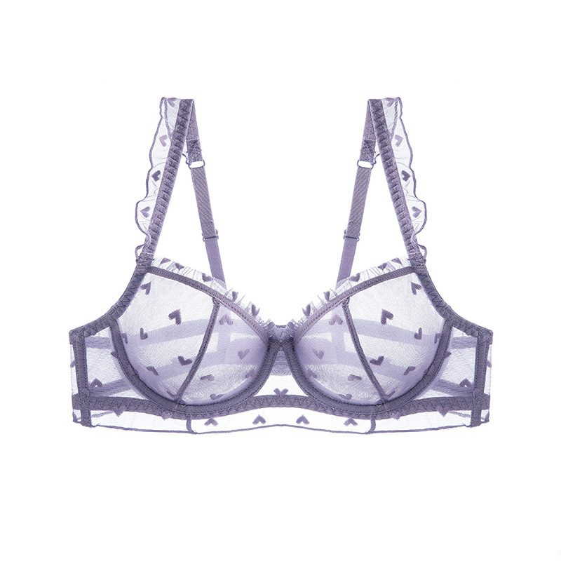 Ropa interior transfronteriza pura mujer sexy verano ropa interior de encaje ultrafino pechos grandes con pequeños sujetadores anti-caída y transpirables de gran tamaño