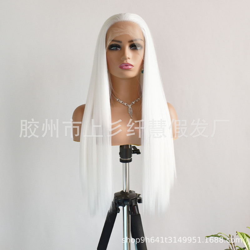 European and American wig front lace white ladies long straight hair matte chemical fiber headgear lace wigs factory wholesale European and American wig front lace white ladies long straight hair matte chemical fiber headgear lace wigs factory wholesale