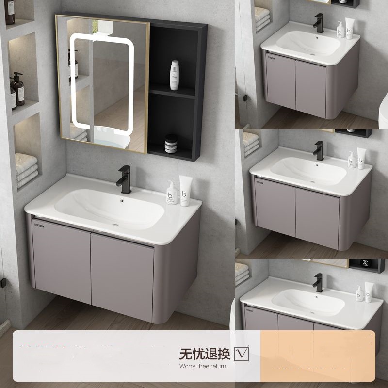 Combinación de gabinete de baño de aluminio espacio luz lavabo de lujo piscina baño lavabo de cerámica gabinete combinación hogar