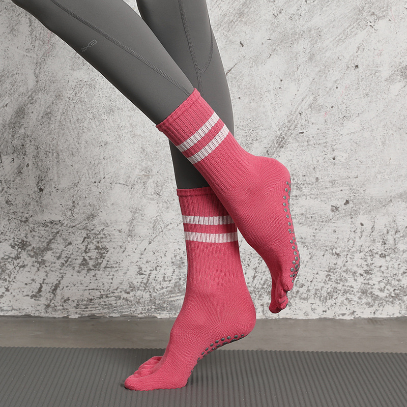Calcetines largos de yoga antideslizantes para mujer, medias profesionales de media pantorrilla para Pilates, calcetines deportivos a rayas para fitness, primavera
