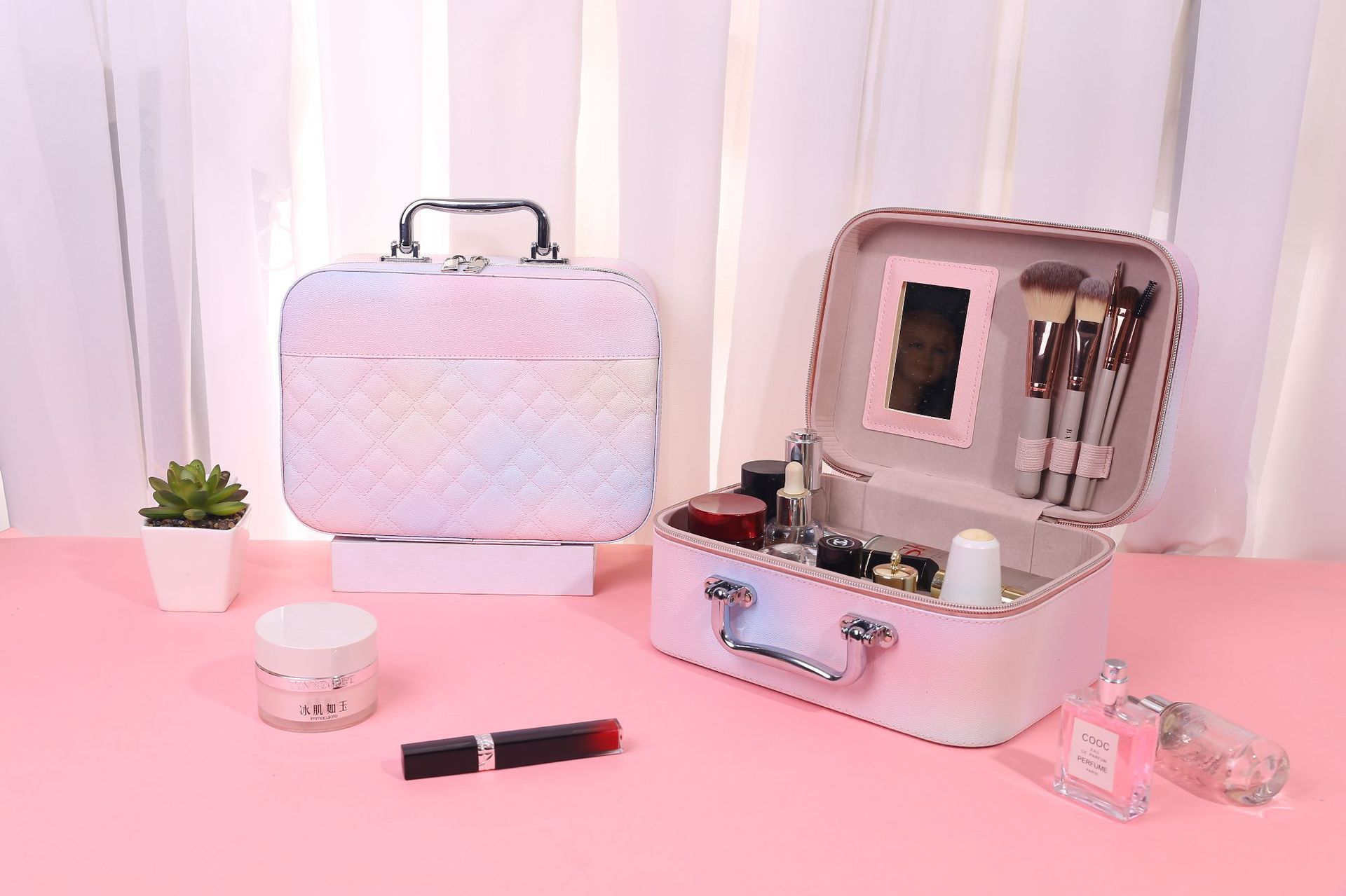 Estuche de cosméticos de alta apariencia para artistas de maquillaje caja de almacenamiento de cosméticos y cuidado de la piel de gran capacidad caja portátil para salir