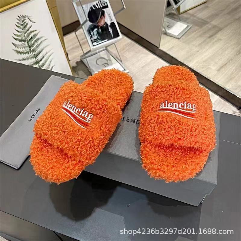 Balenciaga Pool Slide Faux Fur Orange Political Campaign
