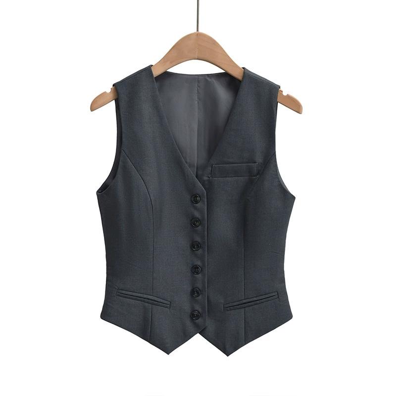 Vest sleevless, jacket, autumn, city style, European style, V-neckline