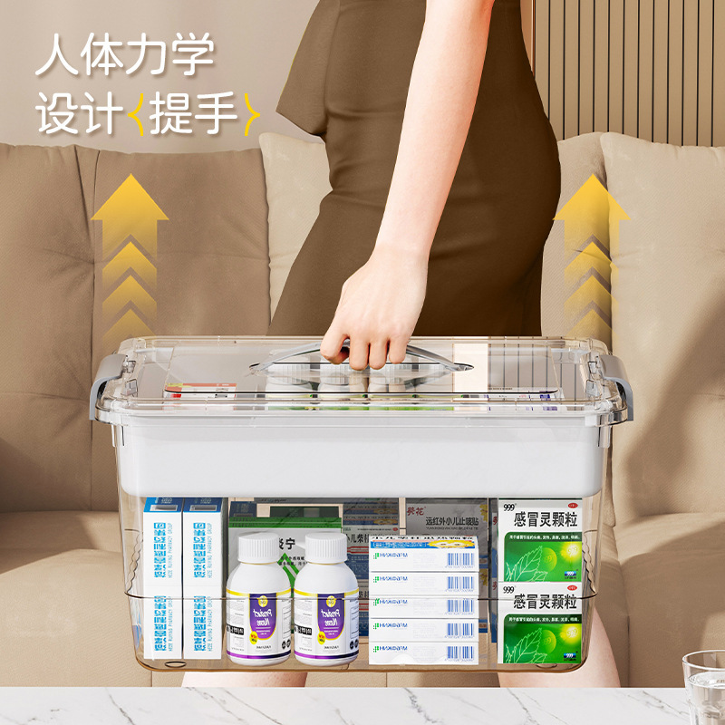 桌面便捷手提pp透明药箱急救药物分类收纳盒多层大容量透明医药箱|undefined