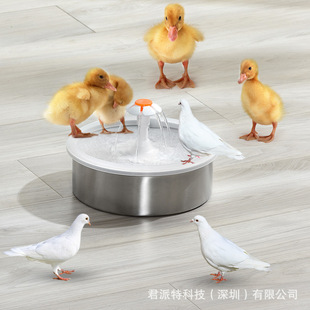 2.2L Round Stainless Steel Bucket Pet Fountain Translucent Bird Water Dispenser Water Bowl for Cats Pets Cats