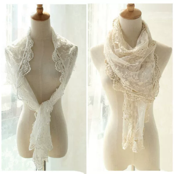 Vintage Embroidered Japanese Mori Women's Lace Mesh Cloth Fresh Style Floral Scarf Women's Sunscreen Scarf