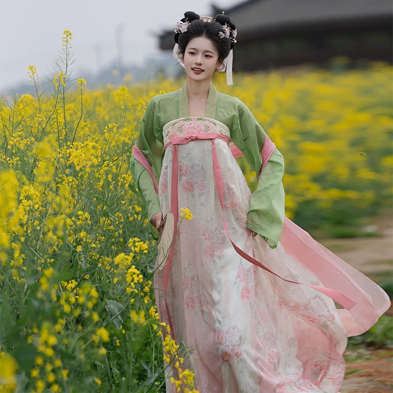 Аутентичный оригинальный стиль Ханфу Тан 2025, новый реставрированный стиль Тан, вышитый халат длиной до груди, жаккардовый комплект Super Fairy для лета.