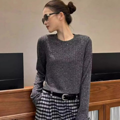 不退换朵1296圆领长袖洋气亮片百搭显瘦打底衫T恤女
