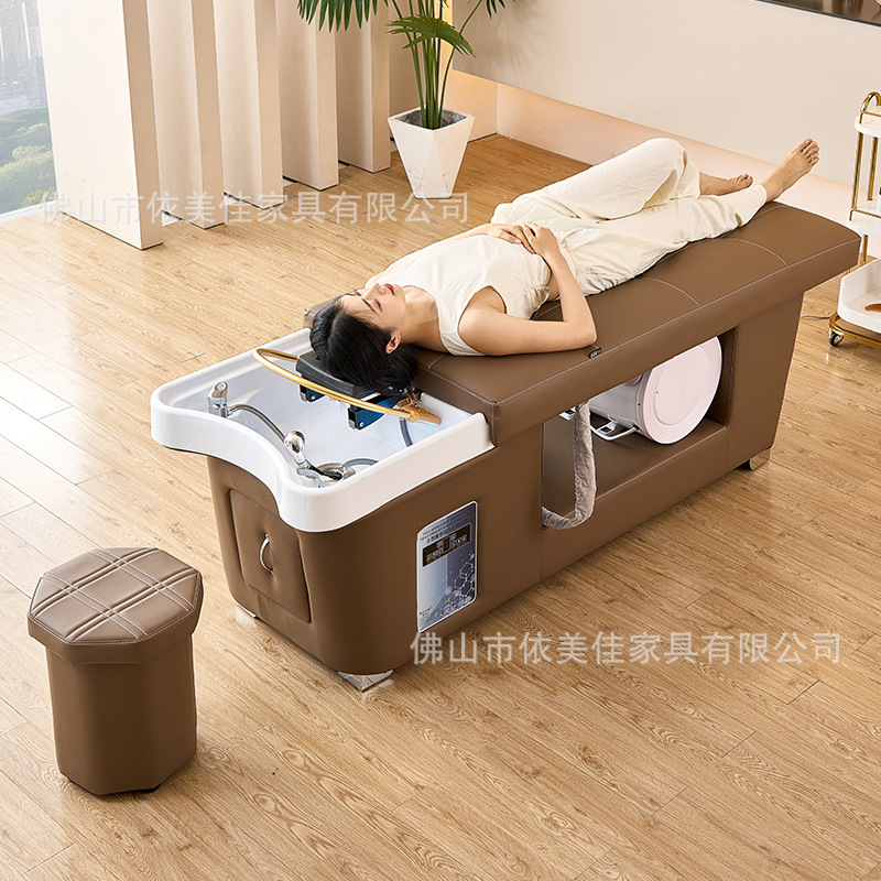 Cama de lavado de cabello de circulación de agua de estilo tailandés para salón de peluquería especial de belleza de reclinación completa, cama de tratamiento de cabello de fumigación de temperatura constante