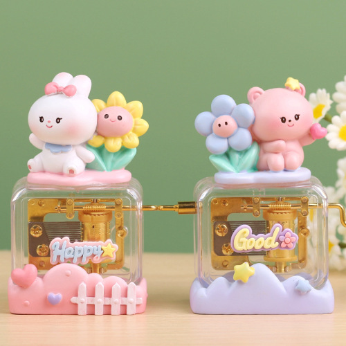 Cute pet hand-cranked music box creative music bell birthday gift cute desktop music box decorative ornament for girls