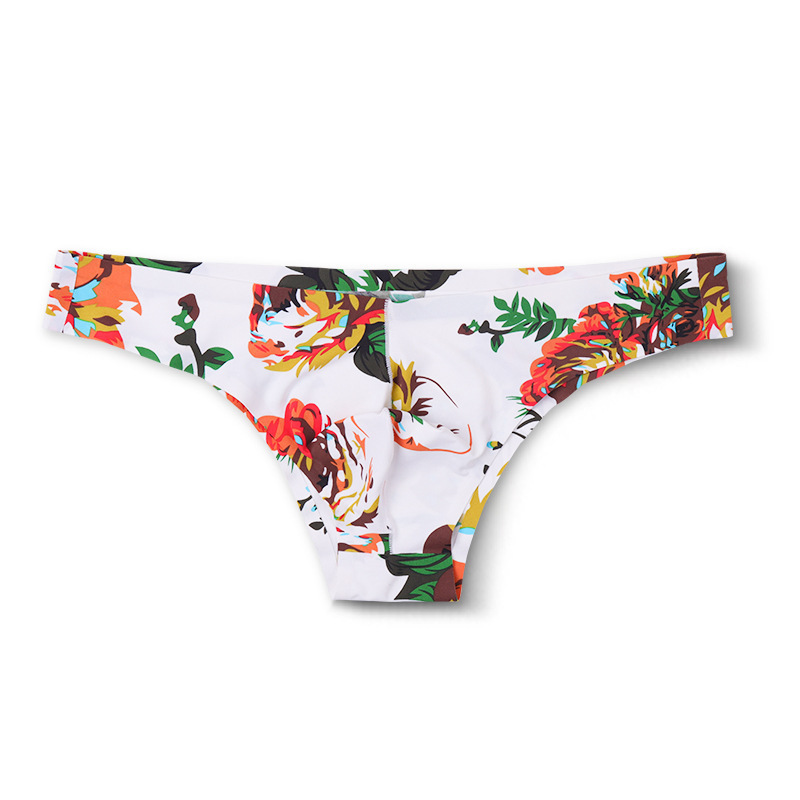 Cross-border source men's sexy underwear ice silk seamless small briefs personalized printed U-convex bikini men's underpants