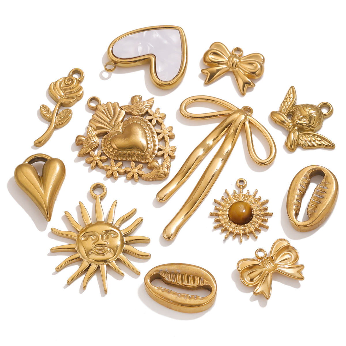 Plating Design 5 PCS/Package 304 Stainless Steel Sun Heart Shape Bow Knot Pendant DIY Ornament Accessories
