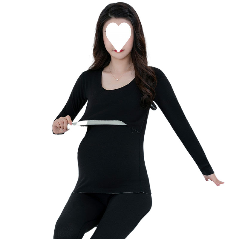 임산부 열 속옷 플러스 벨벳 두꺼운 방한 바닥 탑 임신 후기 겨울 간호 세트 독일 벨벳 자체 가열