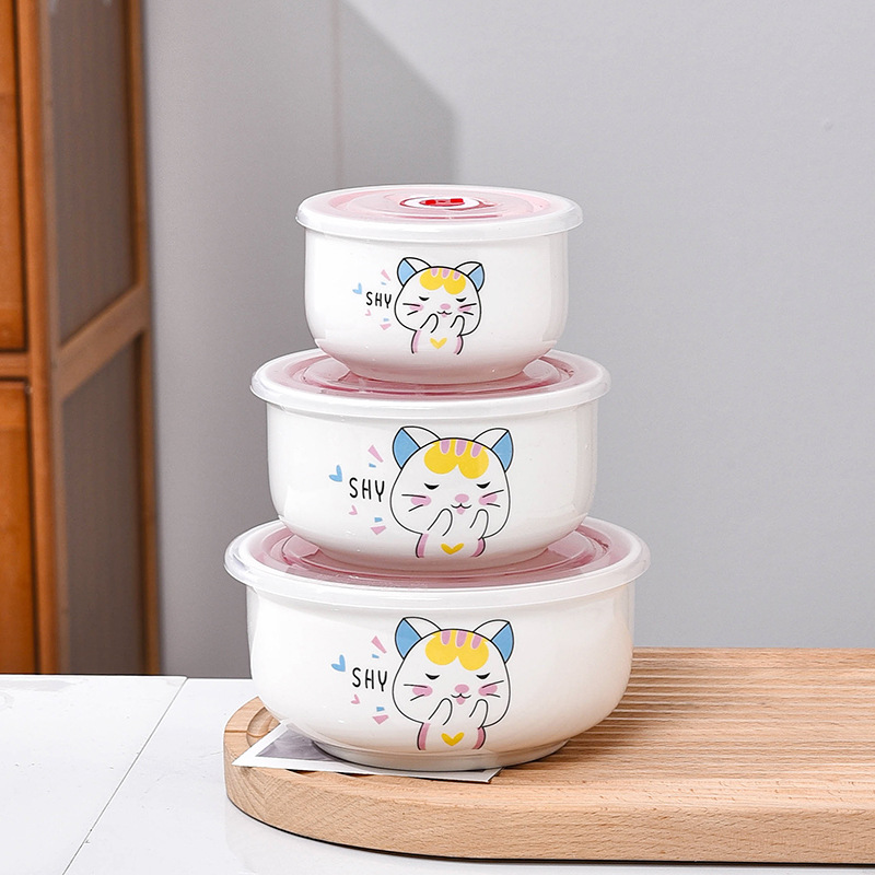 Caja de preservación de frescura, tazón de preservación de cerámica, caja de almuerzo con cubierta para microondas, congelador, tazón sellado, tazón de fideos, tazón de fideos, grado de comida