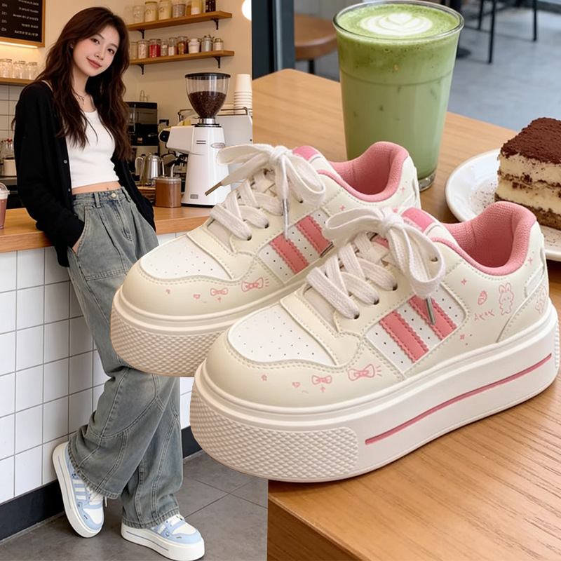 Cute and Quirky Thick-Soled Cartoon White Shoes for Women, 2026 Spring New Model, Versatile Lolita Style Height-Increasing Sneakers for Students