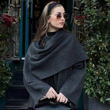 速卖通跨境外贸欧美女装秋冬新款不对称围巾短款针织大衣外套