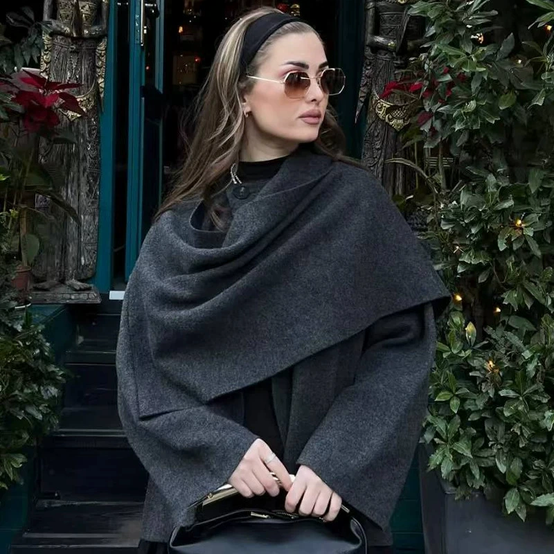 Женская одежда для трансграничной торговли на AliExpress: новая асимметричная вязаная куртка-шарф для осени и зимы в европейском и американском стиле