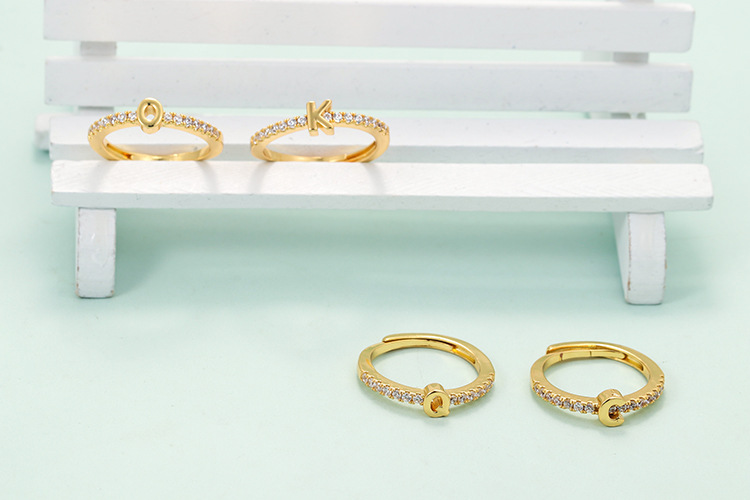 10g Weight Zircon Inlay Material Rings Classification Unisex Fashion Letter Copper Zircon Rings Plating Inlaid Zircon