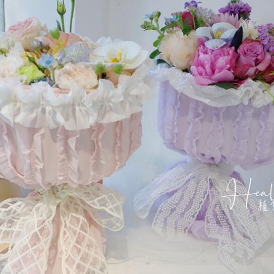 公主裙鲜花包装母亲节520创意布艺圆形花束材料小香风包花纸