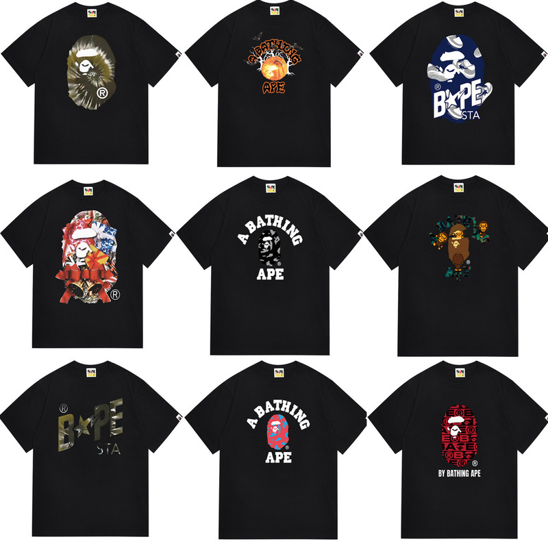 Cross-Border Wholesale 2026 Summer New Trendy Brand Bape Classic Ape Lightning Print Men's and Women's Cotton Short-Sleeved T-Shirts
