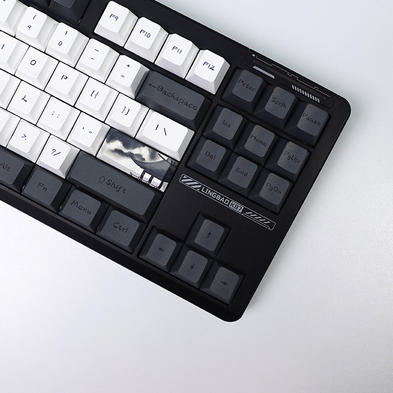 Lotus key cap ink Chinese style cap original height PBT thick sublimation customized mechanical keyboard